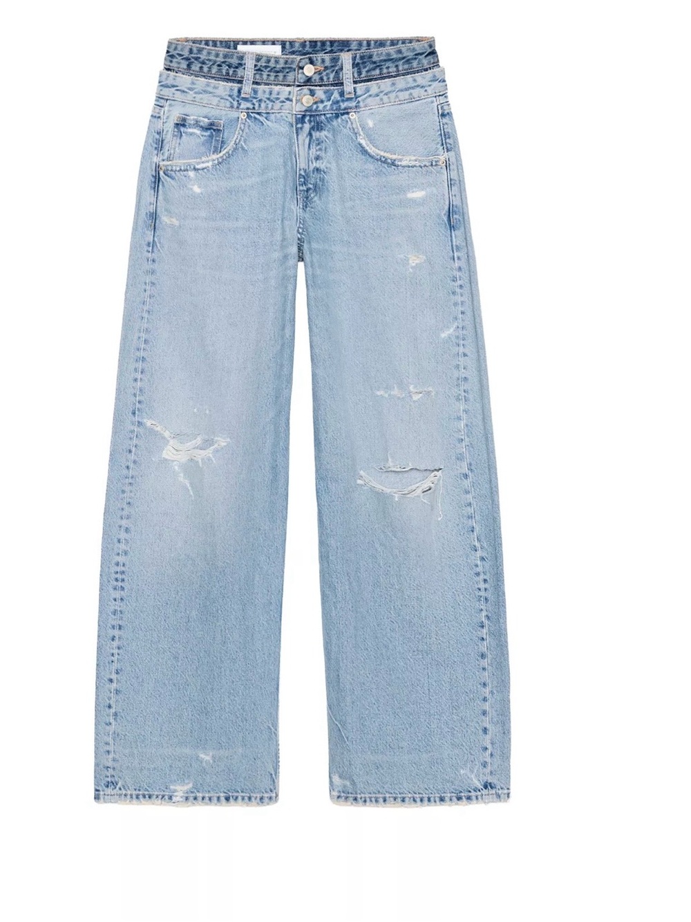 TRF Straight-Leg Jeans with Double Waistband, Mid-Rise